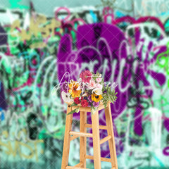 Aperturee - Green Purple Messy Graffiti Wall Backdrop For Photo