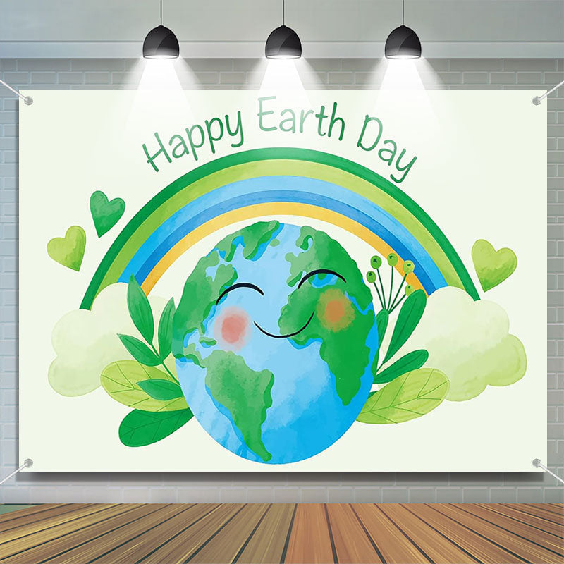 Aperturee - Green Rainbow Happy Earth Day Party Backdrop Decor