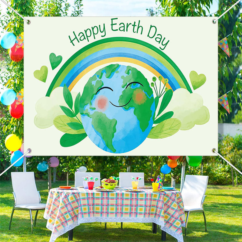 Aperturee - Green Rainbow Happy Earth Day Party Backdrop Decor