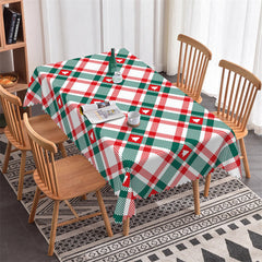 Aperturee - Green Red Christmas Tree Pattern Rectangle Tablecloth