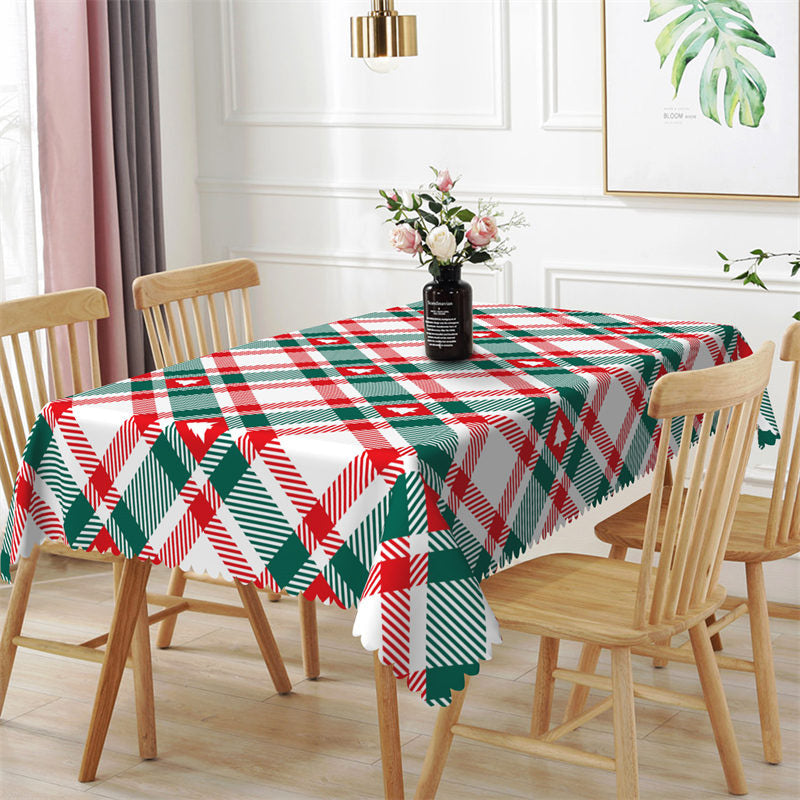 Aperturee - Green Red Christmas Tree Pattern Rectangle Tablecloth