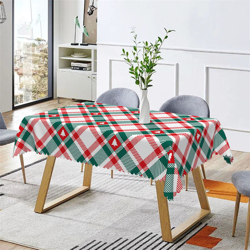 Aperturee - Green Red Christmas Tree Pattern Rectangle Tablecloth