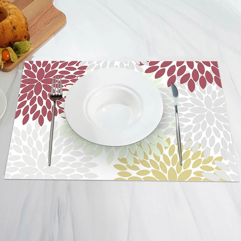 Aperturee - Green Red Grey Abstract Floral Set Of 4 Placemats