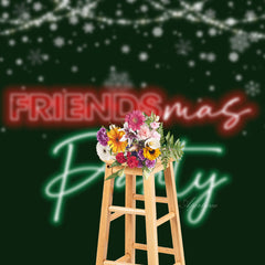 Aperturee - Green Red Neon Light Snow Friendsmas Party Backdrop