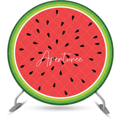 Aperturee - Green Red Watermelon Seeds Round Birthday Backdrop