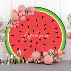 Aperturee - Green Red Watermelon Seeds Round Birthday Backdrop