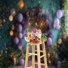 Aperturee - Green Retro Wall Purple Balloons Cake Smash Backdrop