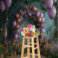 Aperturee - Green Retro Wall Purple Balloons Wedding Backdrop