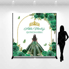 Aperturee - Green Rose Gold Crown Custom Quinceanera Backdrop