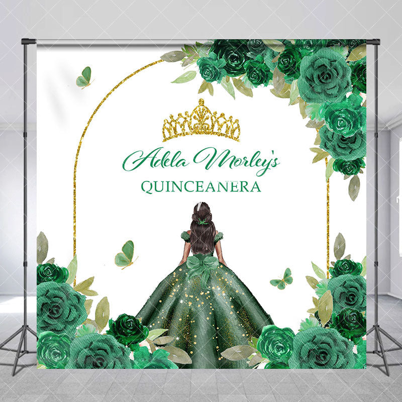 Aperturee - Green Rose Gold Crown Custom Quinceanera Backdrop