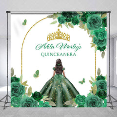 Aperturee - Green Rose Gold Crown Custom Quinceanera Backdrop