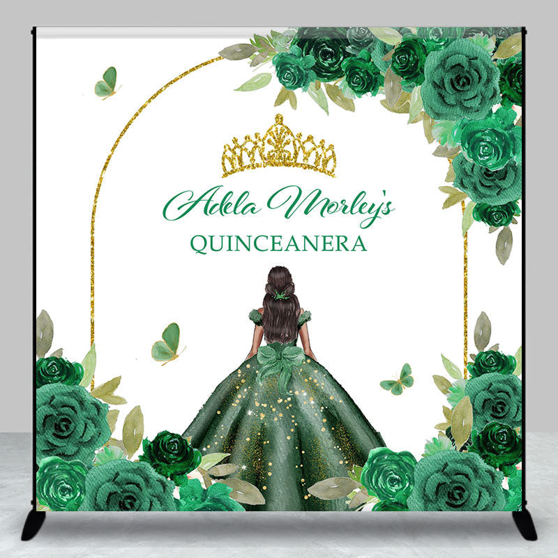 Aperturee - Green Rose Gold Crown Custom Quinceanera Backdrop