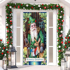 Aperturee - Green Santa Claus Elk Leaves Christmas Door Cover