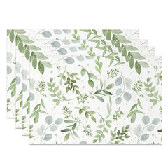 Aperturee - Green Seamless Leaves Spring Set Of 4 Placemats