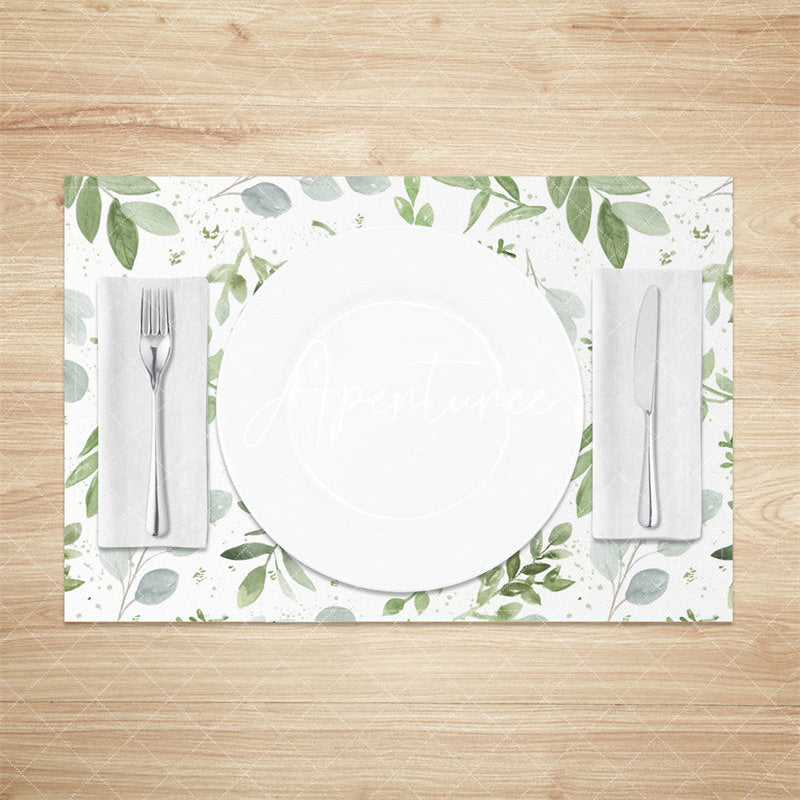 Aperturee - Green Seamless Leaves Spring Set Of 4 Placemats