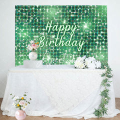 Aperturee - Green Sequins Sparkle Happy Birthday Party Backdrop