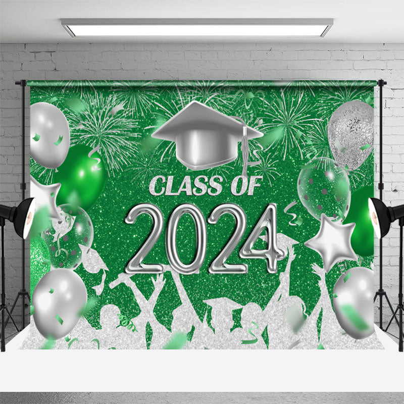 Aperturee - Green Silver Balloon 2024 Grad Photoshoot Backdrop