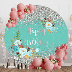 Aperturee - Green Silver Glitter Bokeh Round Birthday Backdrop