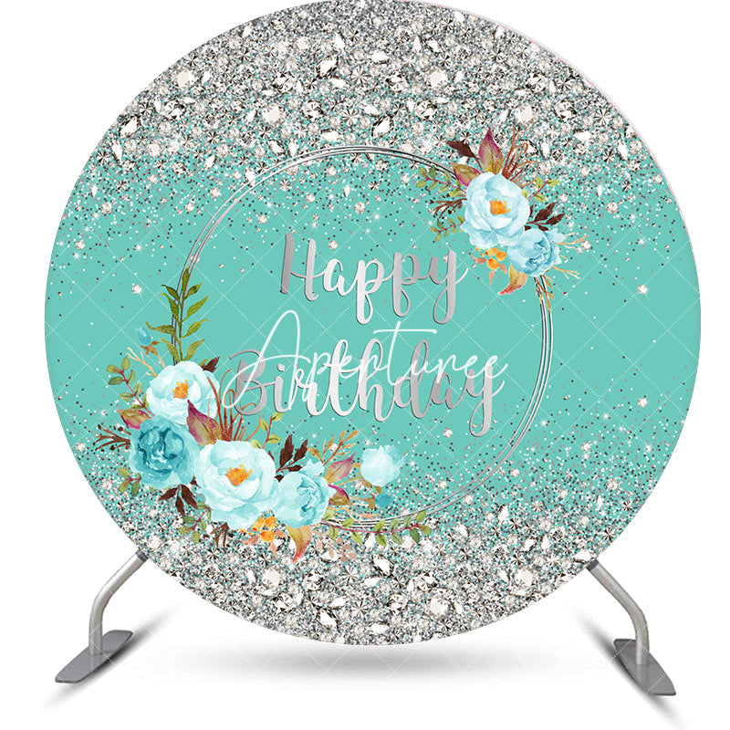 Aperturee - Green Silver Glitter Bokeh Round Birthday Backdrop