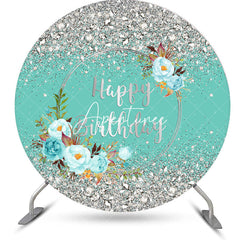 Aperturee - Green Silver Glitter Bokeh Round Birthday Backdrop