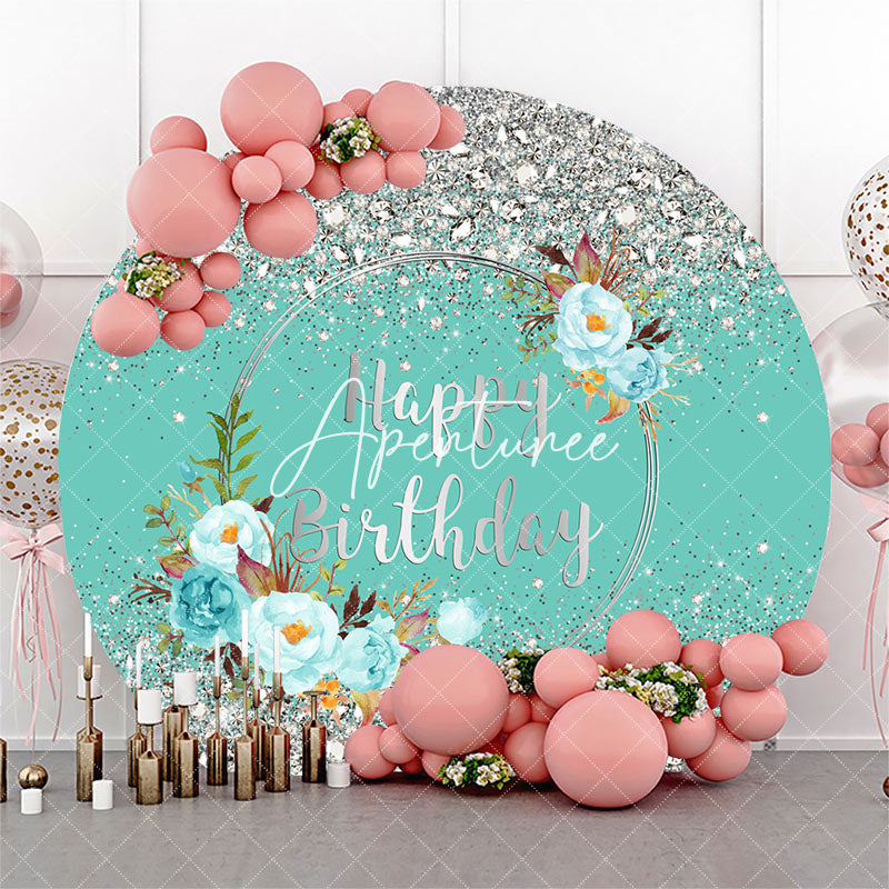 Aperturee - Green Silver Glitter Bokeh Round Birthday Backdrop