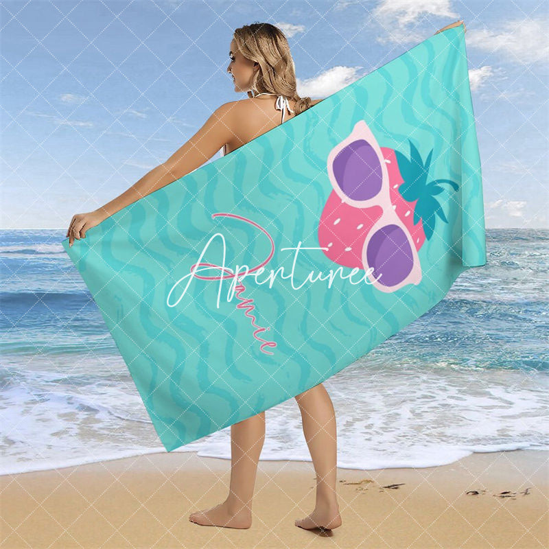 Aperturee - Green Strawberry Sunglasses Custom Name Beach Towel