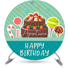 Aperturee - Green Stripe Candyland Cake Round Birthday Backdrop