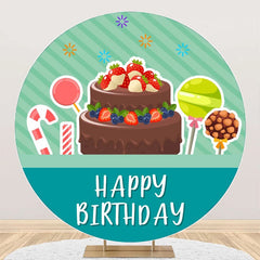 Aperturee - Green Stripe Candyland Cake Round Birthday Backdrop