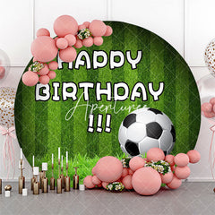 Aperturee - Green Stripe Grass Football Round Birthday Backdrop