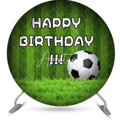 Aperturee - Green Stripe Grass Football Round Birthday Backdrop