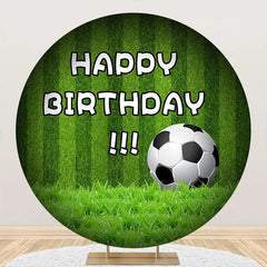 Aperturee - Green Stripe Grass Football Round Birthday Backdrop