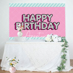 Aperturee - Green Stripe Pink Dots Backdrop For Birthday Party