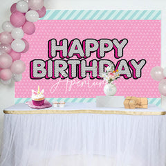 Aperturee - Green Stripe Pink Dots Backdrop For Birthday Party