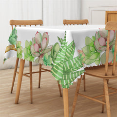 Aperturee - Green Succulent Plants White Rectangle Tablecloth