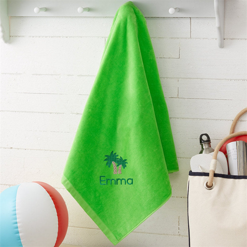 Aperturee - Green Summer Fun Holiday Embroidered Beach Towel