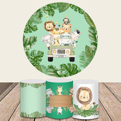 Aperturee Green Themed Round Animals On The Car Backdrop Kit