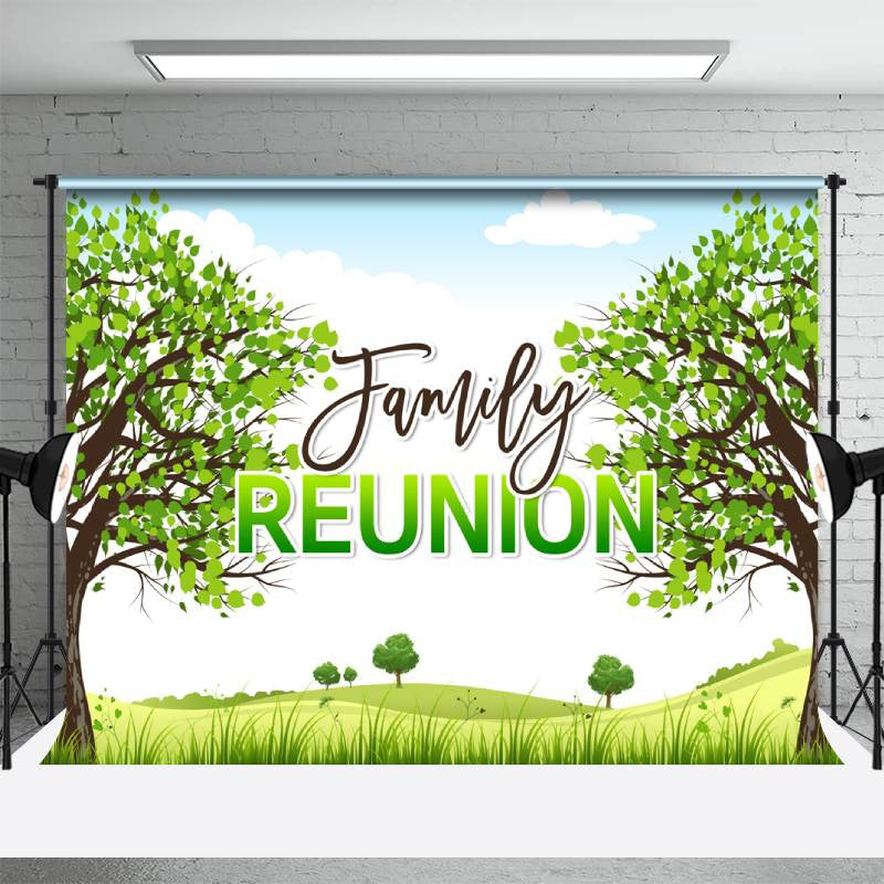 Aperturee - Green Tree Family Reunion Spring Photo Backdrop