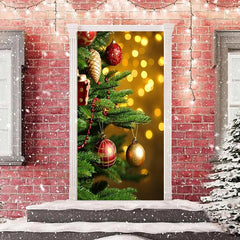 Aperturee - Green Tree Light Gold Bokeh Christmas Door Cover