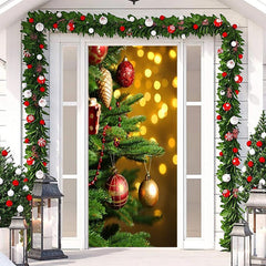 Aperturee - Green Tree Light Gold Bokeh Christmas Door Cover