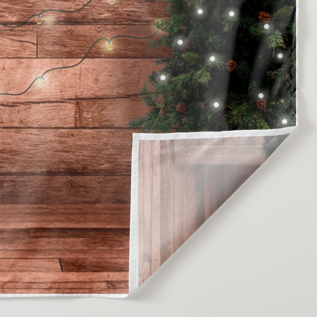 Aperturee - Green Tree With Light Stripe Wood Christmas Backdrop