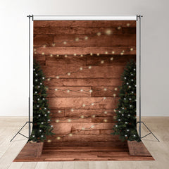 Aperturee - Green Tree With Light Stripe Wood Christmas Backdrop