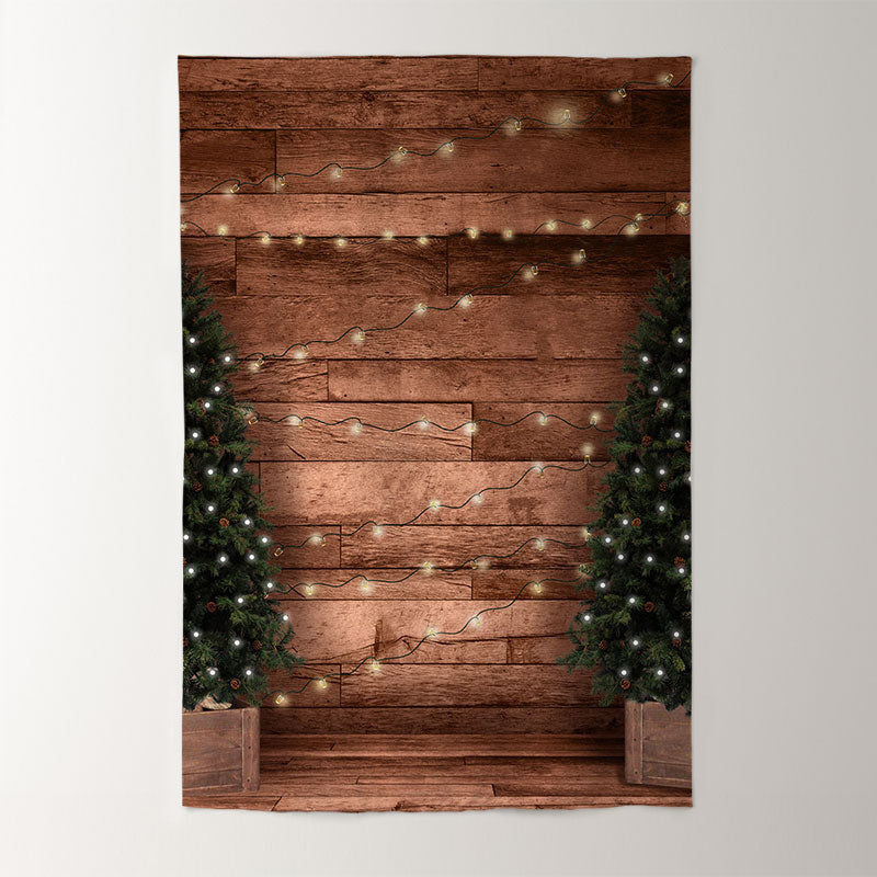 Aperturee - Green Tree With Light Stripe Wood Christmas Backdrop