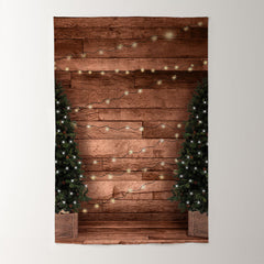 Aperturee - Green Tree With Light Stripe Wood Christmas Backdrop