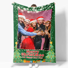 Aperturee - Green Trees Custom Photo Merry Christmas Blanket