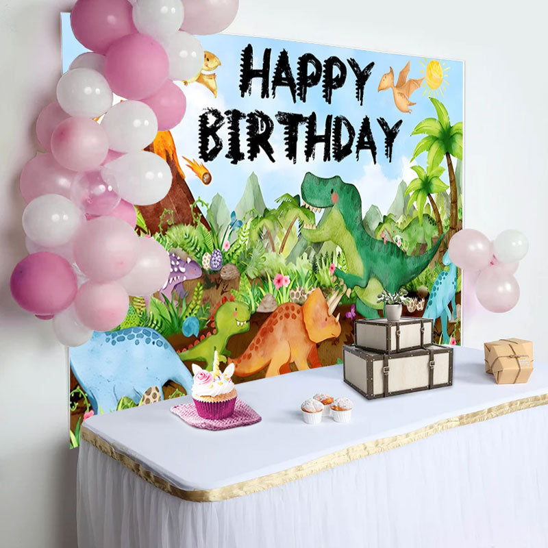 Aperturee - Green Trees Dinosaur Volcanic Birthday Backdrop