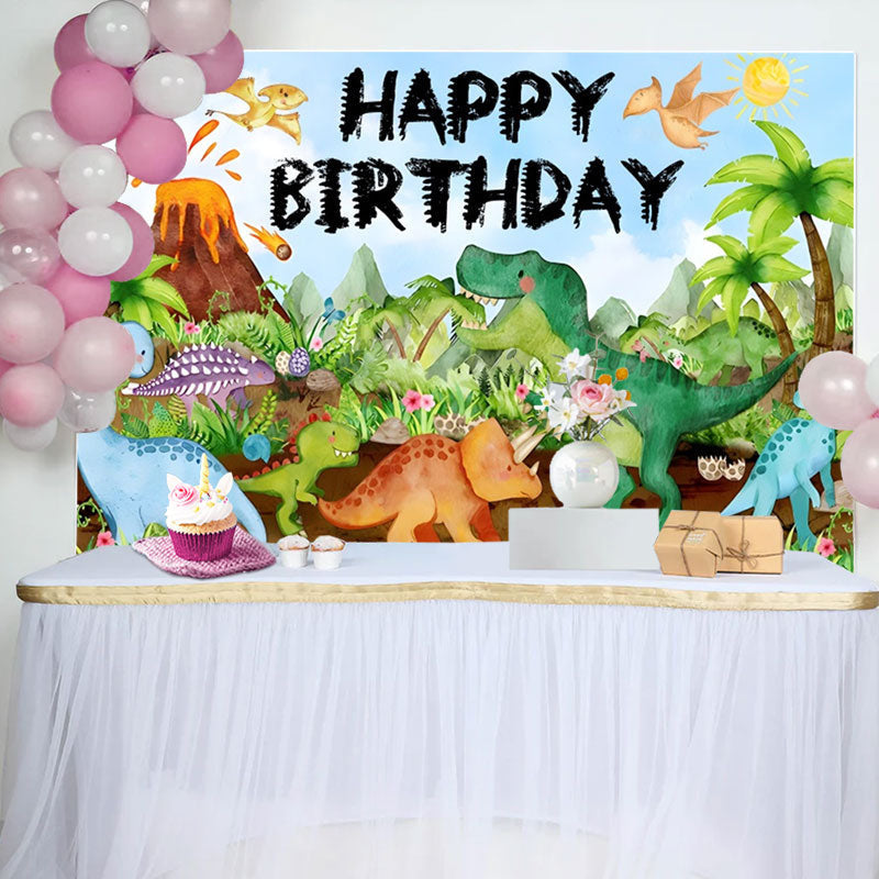 Aperturee - Green Trees Dinosaur Volcanic Birthday Backdrop