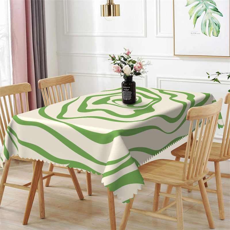 Aperturee - Green Twisted Lines Pattern Rectangle Tablecloth