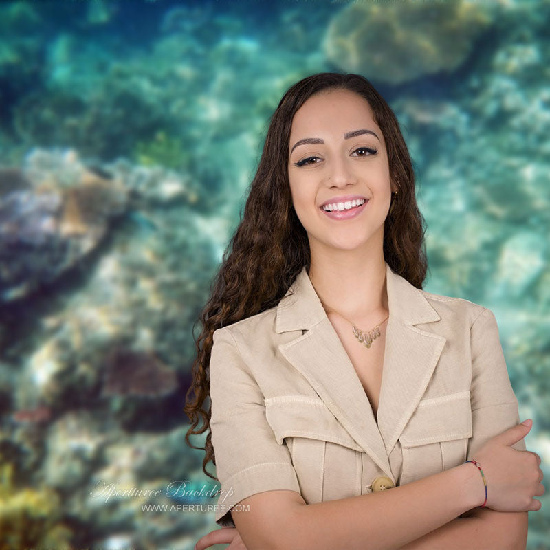 Aperturee - Green Underwater Landscape Coral Reef Summer Backdrop