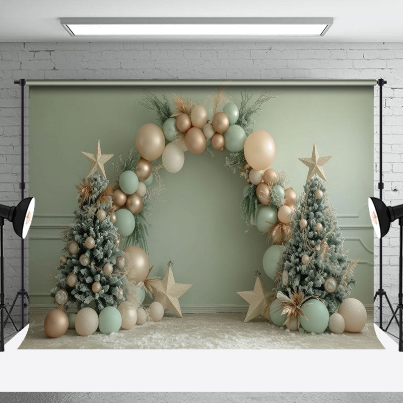 Aperturee - Green Wall Arch Balloon Star Christmas Tree Backdrop