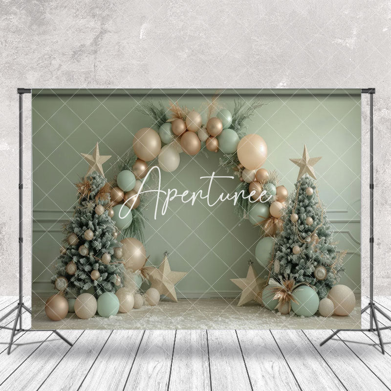 Aperturee - Green Wall Arch Balloon Star Christmas Tree Backdrop